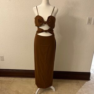 Ronny Kobo Collection Brown Cutout Maxi Dress